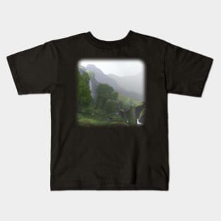 Beautiful mountain landscape in the fog Kids T-Shirt